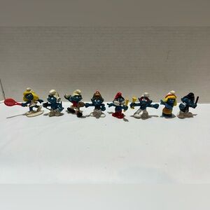 LOT OF 8 VINTAGE SMURF FIGURINES SCHLEICH 1975 PEYO MADE IN HONG KONG RARE